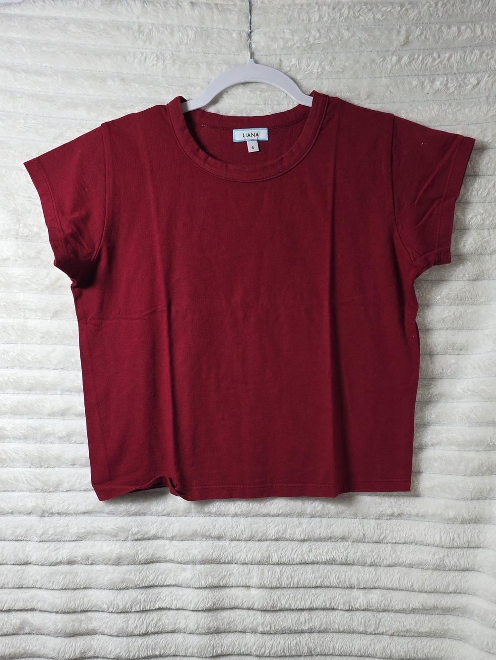 Liana Women Burgundy Red 100% Cotton Crop Top Tee Made in LA Size S